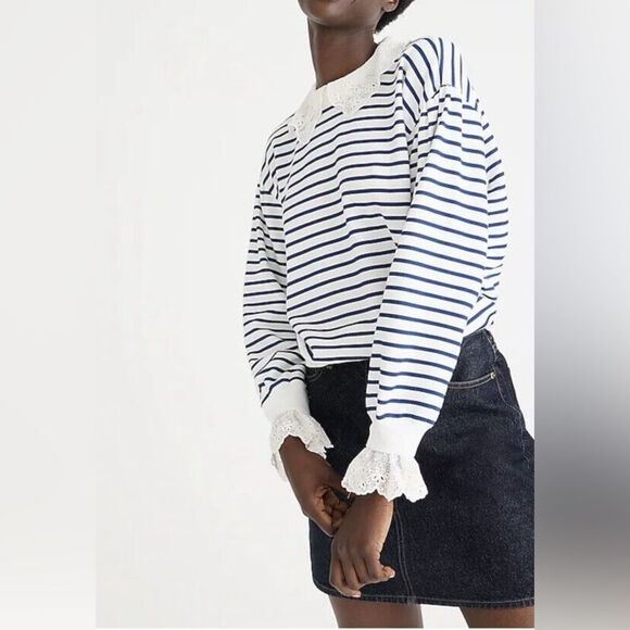 NWT J. Crew French Terry Sweatshirt with Lace Trim - Picture 2 of 8